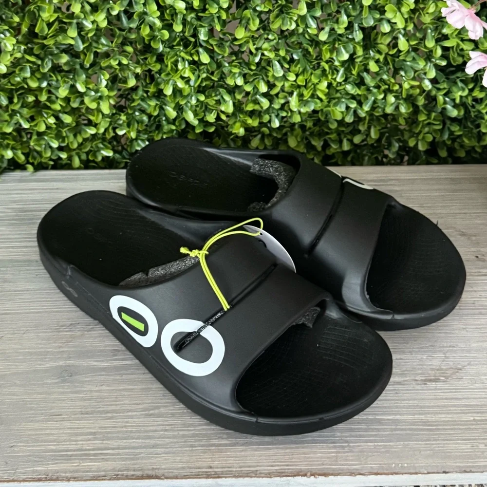 NEW OOFOS Black Slide Sandals M9 W11